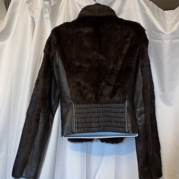 Cropped Brown vintage real rabbit fur jacket with 2-way zipper BEBE brand - Picture 3 of 6